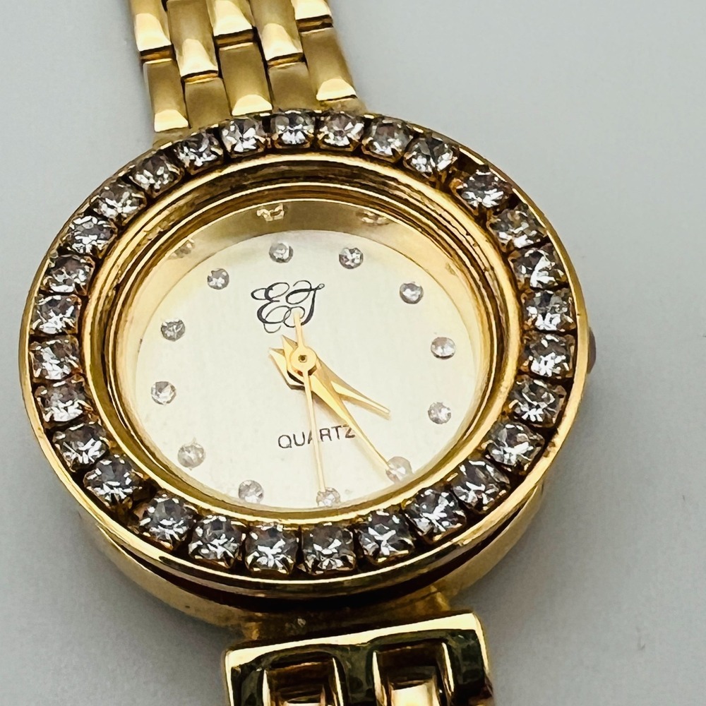 Vintage Elizabeth Taylor Quartz Watch Crystal Bezel Gold Tone Bracelet